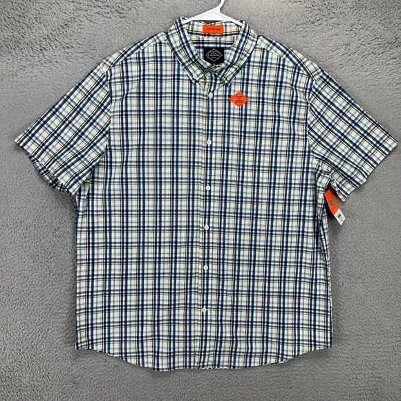 St Johns Bay Button Down Shirt Adult XL Blue Yellow Plaid Comfort Flex Mens NEW